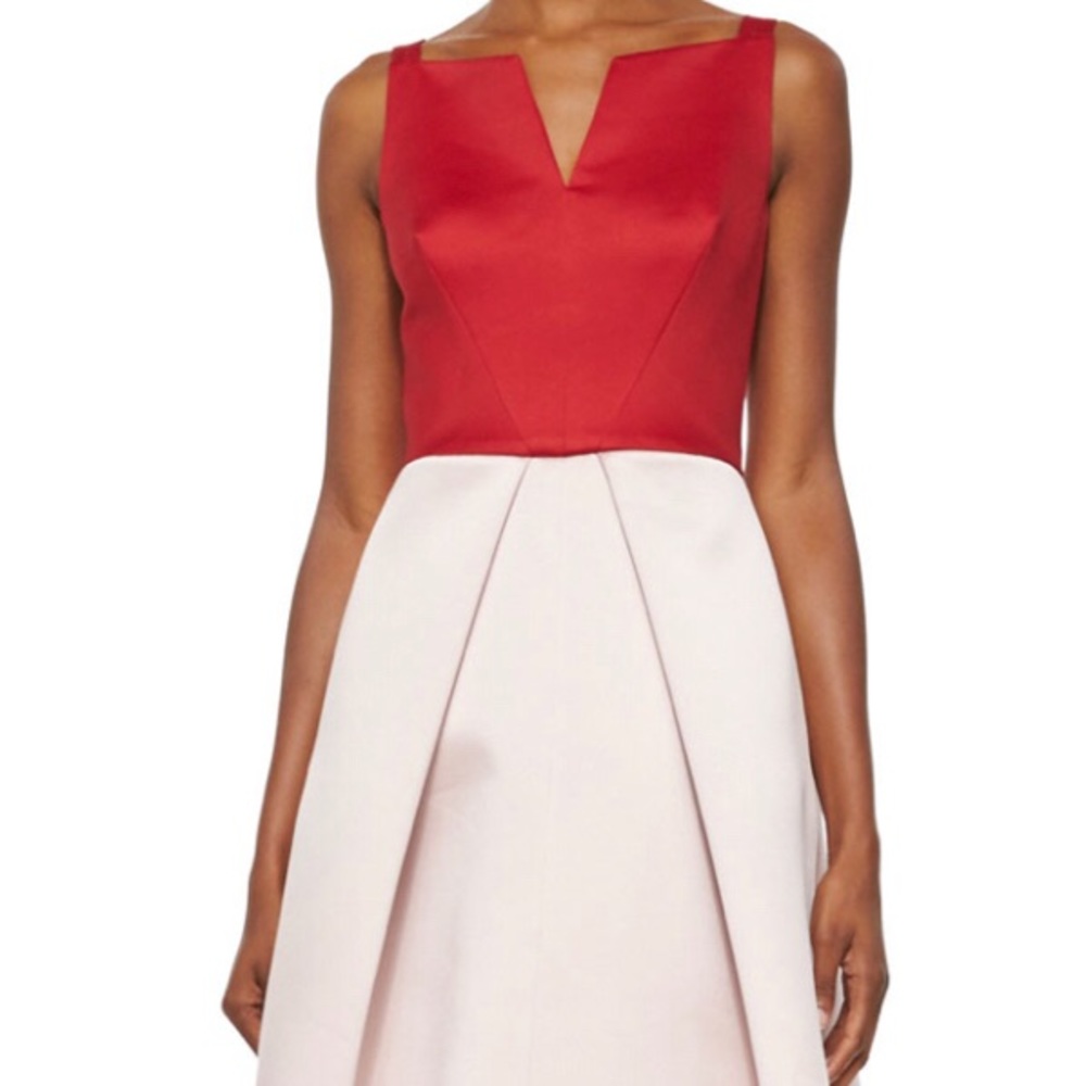 Satin color block high low dress Red/blush